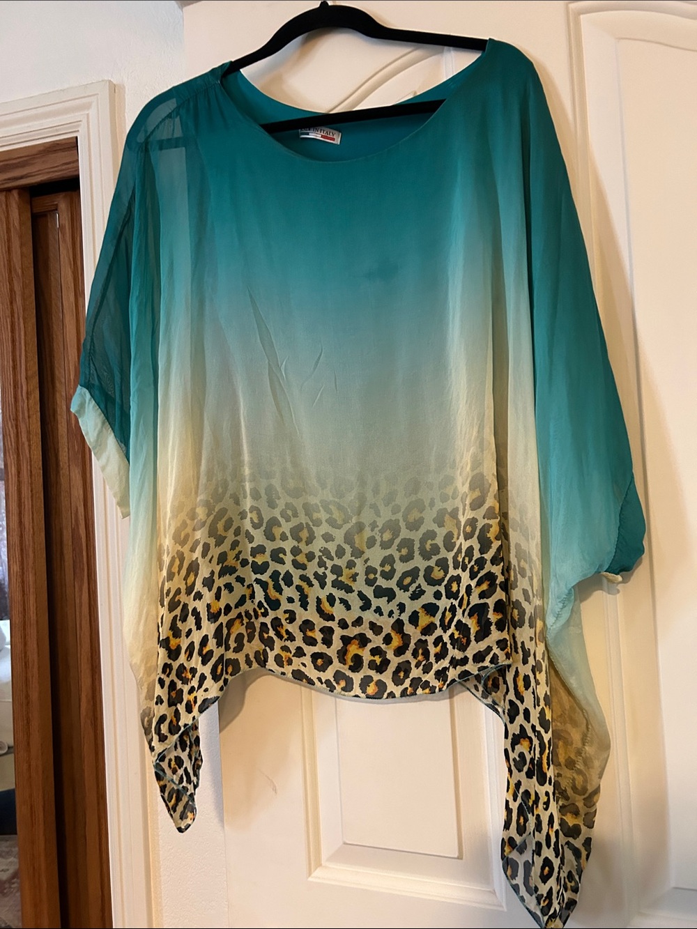 Teal Ombre Leopard Print Chiffon Top